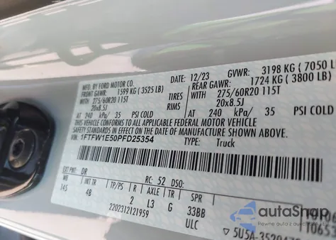 2023 Ford F-150 Xlt из США, поврежденный, VIN 1FTFW1E50PFD25354